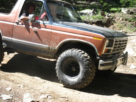 1978 Ford F-150 - A 1978 Ford Bronco with a brown body and black hood is shown on a dirt trail.