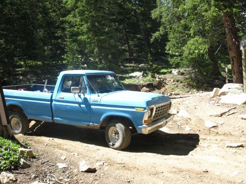 1978 Ford F-150 - Blue 1978 Ford F-150 pickup truck on a dirt road in a wooded area.