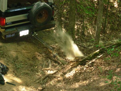 1983 Ford Bronco - But it held the 2nd, and the stump is coming OUT!