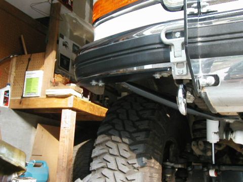 1995 Ford Bronco - Close-up view of a vehicle's rear bumper and tire, possibly undergoing modification.