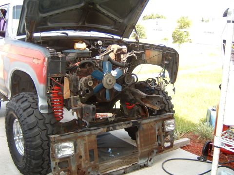 1983 Ford Bronco - Out with the old core support, ready for the new.