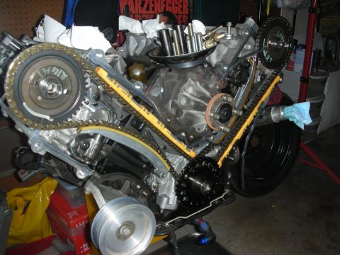 1992 Ford Crown Victoria - Engine components, including timing chains and gears, are visible in this close-up view.