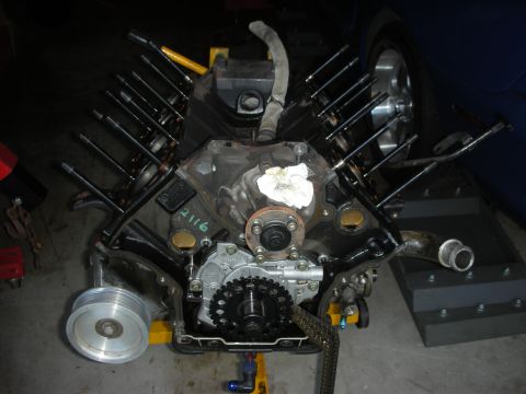 1992 Ford Crown Victoria - Engine block assembly with timing components visible, ready for further work.