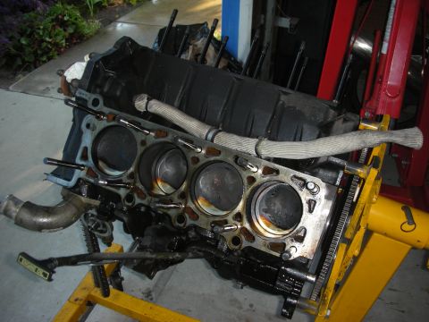 1992 Ford Crown Victoria - Engine block on a stand, ready for rebuild or repair.