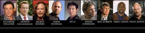 2000 Mercury Grand Marquis - A grid displays headshots of Sylvester Stallone, Arnold Schwarzenegger, Mickey Rourke, Jason Statham, Jet Li, Dolph Lundgren, Eric Roberts,…