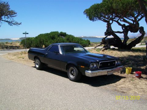 1973 Ford Ranchero - 1973 Ford Ranchero parked near a coastal area with a distinctive tree.