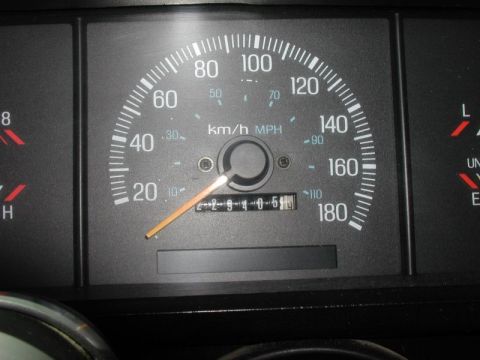 1990 Ford F-250 - Close-up of a vehicle's interior dashboard gauges, including the speedometer and odometer.