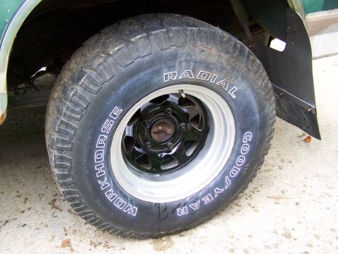1989 Ford Bronco - Close-up of a wheel and tire, showing "WORKHORSE" and "GOOD YEAR RADIAL" branding.