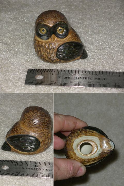 2004 Land Rover Land Rover - A ceramic owl figurine is shown with a ruler for scale, and a close-up of its hollow bottom.