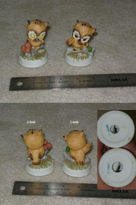 2004 Land Rover Land Rover - Ceramic owl figurines are shown with a ruler for scale, and some have identifying numbers on their bases.