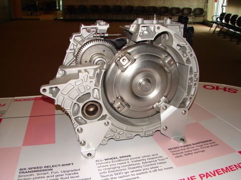 1992 Ford Taurus - A cutaway view of a transmission, likely for a Ford Taurus SHO, is displayed with informational text.