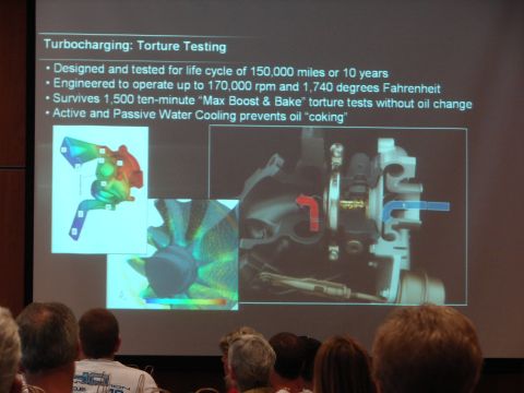 1992 Ford Taurus - A presentation slide discusses turbocharger torture testing, including design specifications and test results.