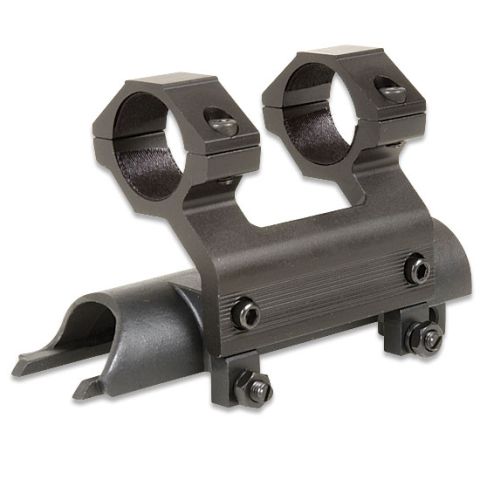 1989 Ford Bronco - A black metal scope mount with two rings and a base is shown against a white background.