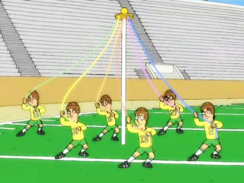 1989 Ford Bronco - Cartoon soccer players are shown on a field with stadium seating in the background.