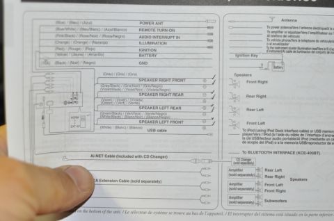 1996 Ford Bronco - Aftermarket car-stereo wiring diagram identifying power, antenna and color-coded speaker wires for the head unit harness.