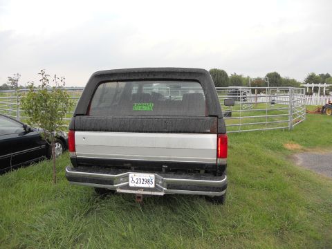 1988 Ford Bronco - This Ford Bronco, seen from the rear, has a two-tone paint scheme and a camper shell.