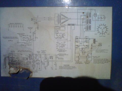 1994 Ford F-150 - Photo of an electrical wiring schematic plate showing transformer, control circuitry, and positive/negative electrode terminal connections.