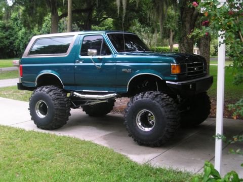1978 Ford Bronco - This heavily modified Ford Bronco features a significant lift and massive tires for off-road use.