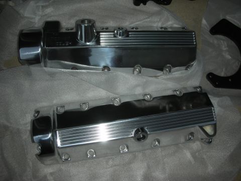 1992 Ford Crown Victoria - Chrome valve covers with horizontal fins are shown, likely for an engine rebuild project.