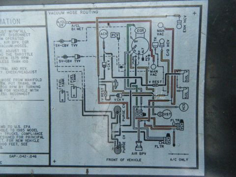 1985 Ford Bronco - This diagram details vacuum hose routing and component connections, referencing a 1985 model year.