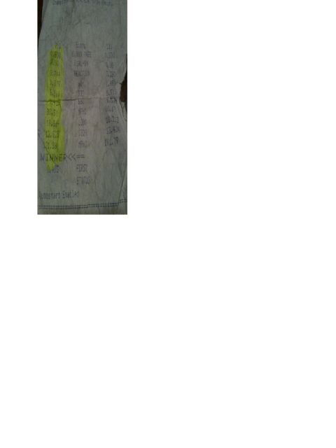 1972 Ford Ranchero - Creased drag-strip time slip printed on thermal paper, with the left-hand lane's column highlighted in yellow marker listing reaction, 60-f…