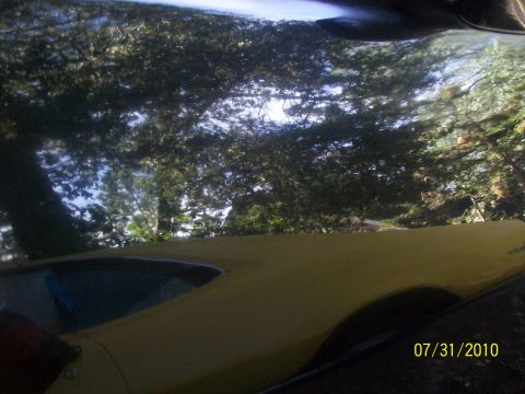 1972 Ford Ranchero - Reflection of trees in windshield of a yellow vehicle. Date stamp visible.