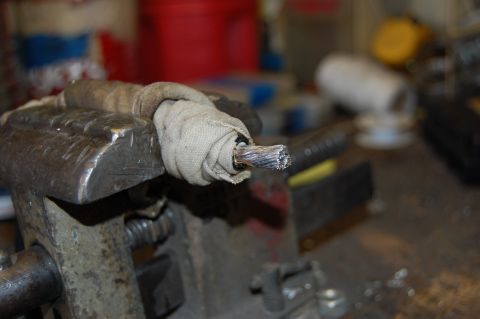 1994 Ford Bronco - 4 gauge Welding cable. A damp cloth is wrapped around the insulation while tinning and soldering to prevent burning.