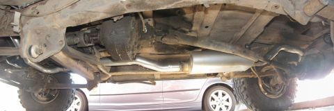 1978 Ford Bronco - 2.25in from manifold to Y, 3in to Flowmaster 50 HD and out the back under bumper. Laced images from several photographs. No, the rear drive…