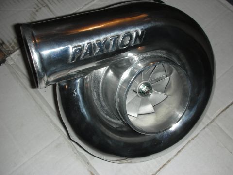 1992 Ford Crown Victoria - A polished Paxton supercharger is shown with its impeller and branding clearly visible.