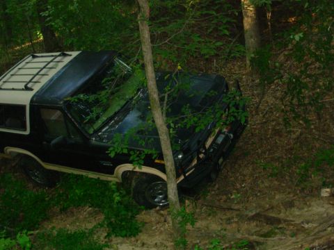1983 Ford Bronco - 1983 Ford Bronco parked off-road in a wooded area.