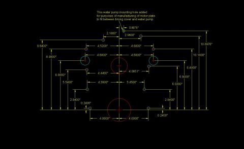 1990 Ford Mustang - Diagram details water pump mounting hole placement for motor plate manufacturing.