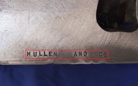 1973 Ford Mustang - A metal component is stamped with the text 'MULLEN AND CO'.
