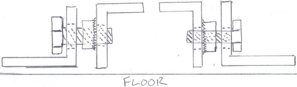 Hand-drawn diagram of bolted bracket assembly mounted to a floor