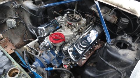 1964 Ford Fairlane - Engine bay detail with aftermarket Ford V8 components visible.