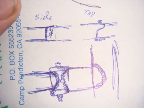 1992 Ford Bronco - Hand-drawn diagrams illustrate the construction of a cage, with text indicating side and top perspectives.