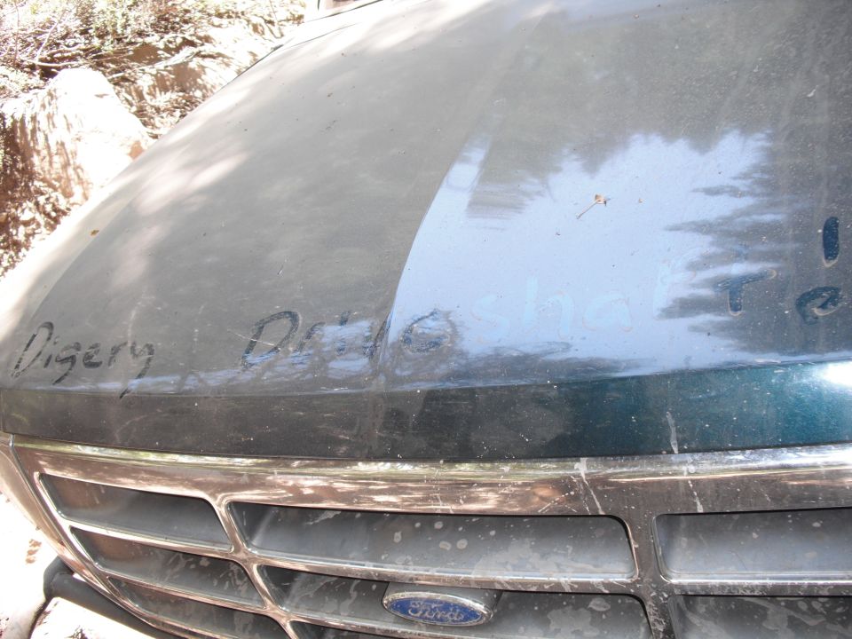 1991 Ford Bronco hood with 'Digery D' and other writing, showing the Ford grille