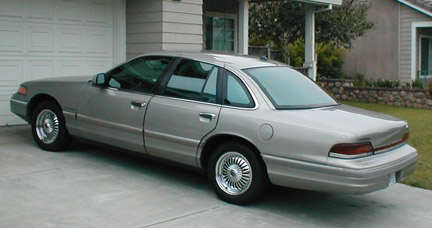 1994 Ford Crown Victoria - Now appearing in California, Mr Bubble needed some classy footwear to replace the granny caps. Here it is after getting 16" US Wheel Turbin…