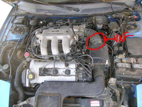 Ford V6 engine bay with "V6 DOHC" visible on intake manifold