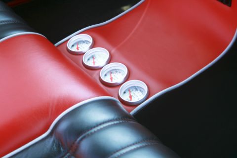 1959 Ford Ranchero - Custom interior features four gauges integrated into the red upholstery.