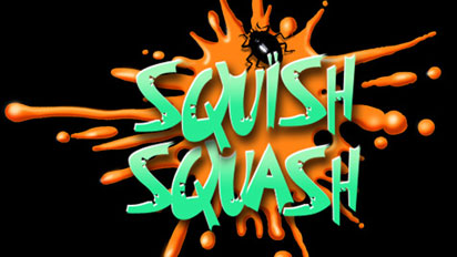 1979 Ford F-150 - The logo features the words 'Squish Squash' in green text against an orange splat with a black bug above.