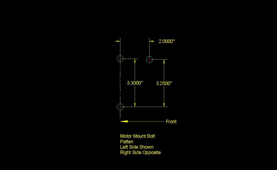 CAD dimensioned drawing of a motor mount bolt pattern, left side shown