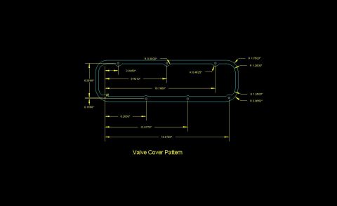1990 Ford Mustang - Diagram shows the dimensions for a valve cover pattern, not an engine.