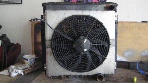 1968 Ford Ranchero - A radiator and fan assembly is shown, likely for a custom vehicle build or repair.
