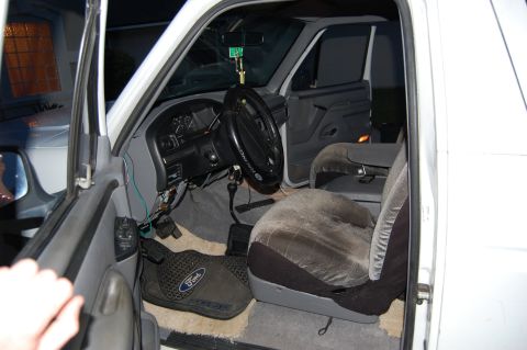 1994 Ford Bronco - The interior of a 1994 Ford Bronco is shown, the driver's seat, dashboard, and steering wheel.