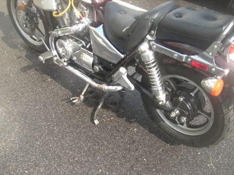 1986 Honda Shadow Aero - This 1986 Honda Shadow Aero motorcycle is viewed from the side, revealing its engine, seat, and rear wheel details.