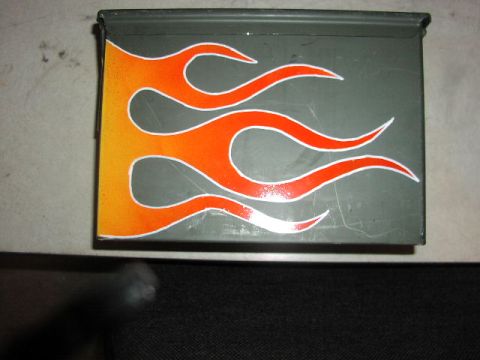 1981 Ford Bronco - This ammo can has been customized with flame graphics.