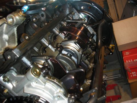 1992 Ford Crown Victoria - Close-up view of engine internals, showing the crankshaft and connecting rods.