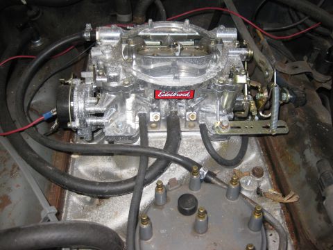 1979 Ford F-150 - Close-up of an Edelbrock carburetor, a common aftermarket performance part.
