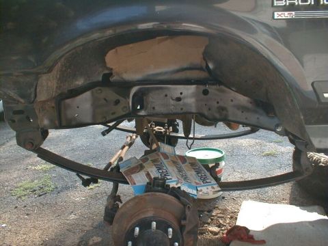 1990 Ford Bronco - after moving the brackets back and cutting off the spring bucket