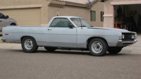 1968 Ford Ranchero - This 1968 Ford Ranchero is seen in a driveway with a primer finish and a light blue exterior.